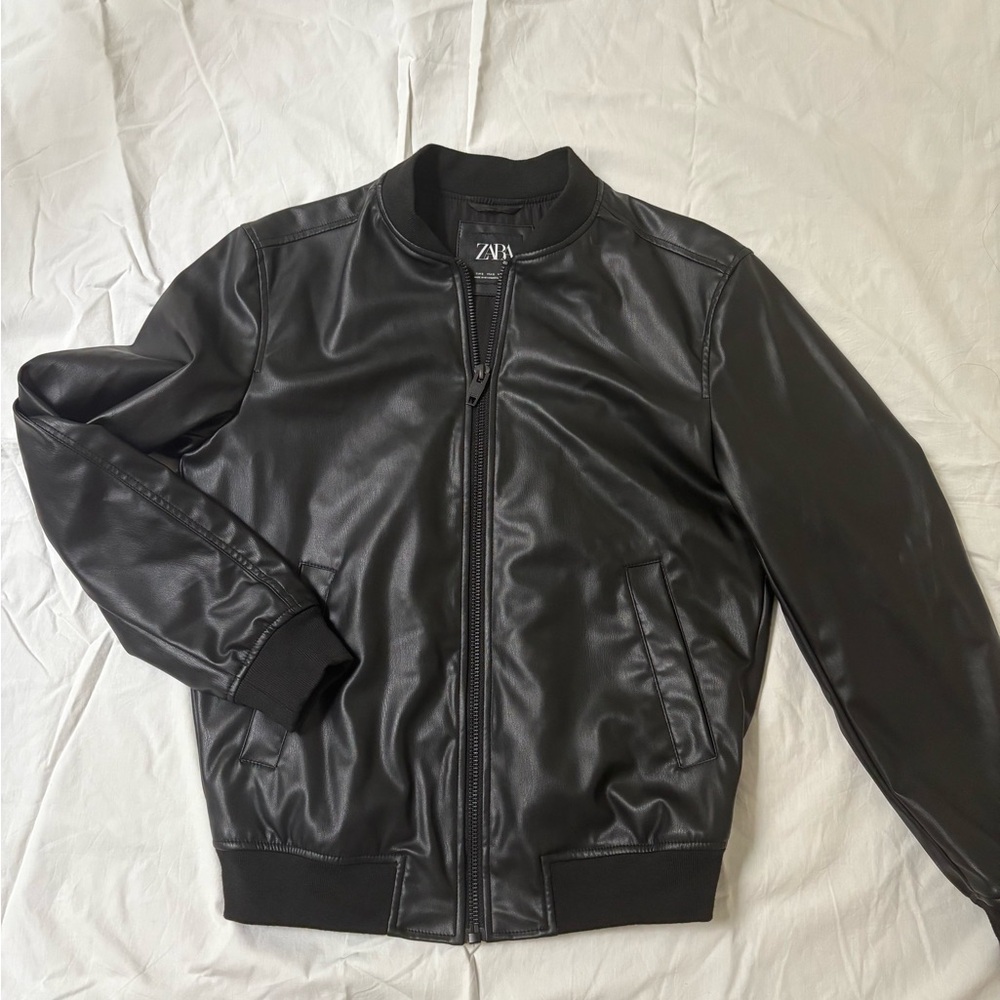 Zara Men's Black Leather Jacket